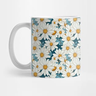 Illustrated Daisy - White and Blue Floral Pattern Mug